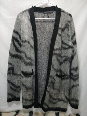 White House Black Market Fuzzy Tiger Stripe Open Front Cardigan Gray/Black